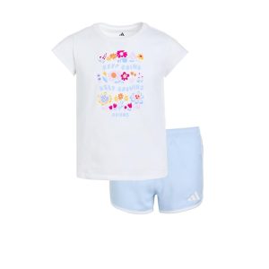 adidas Kids Cap Sleeve Tee & Woven Shorts Set (Toddler/Little Kid)
