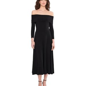Norma Kamali 3/4 Sleeve Cowl Neck Flared Dress To Midcalf