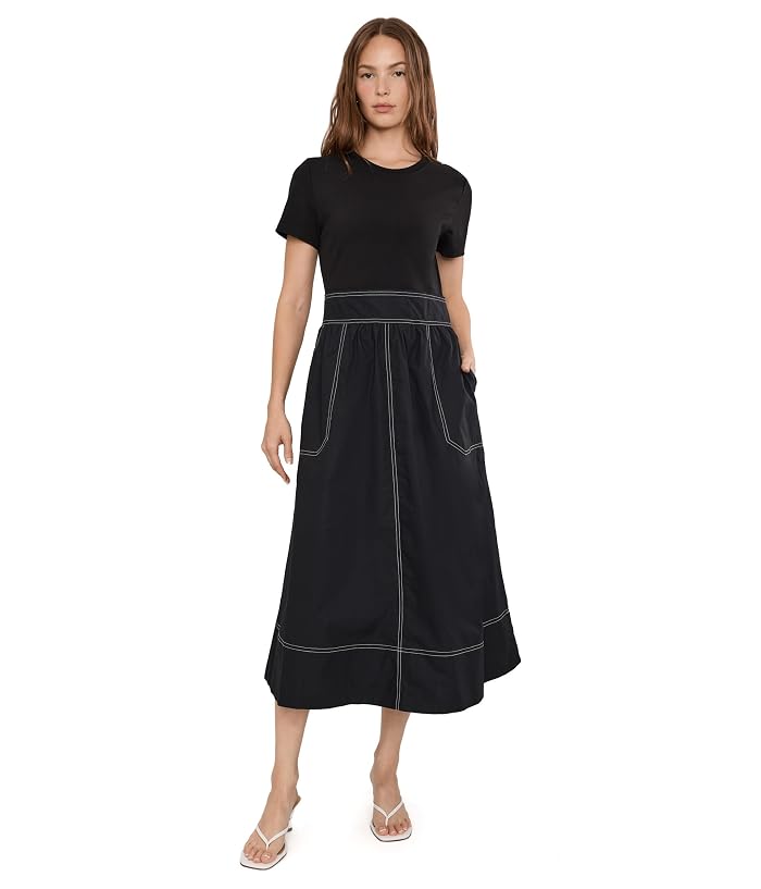 Elliott Lauren In Stitches, Short Sleeve Knit and Woven Combo dress with Contrast Stitching - Image 2