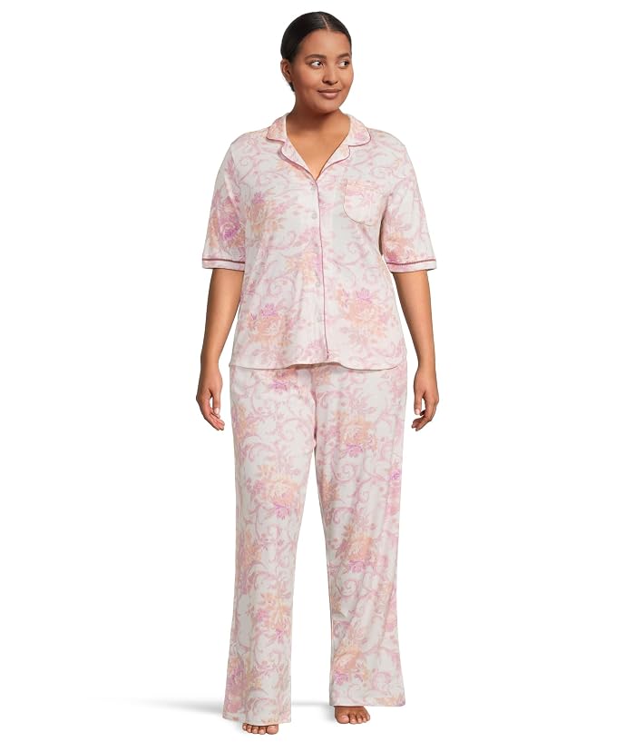 Karen Neuburger Plus Size Romantic Fields Elbow Sleeve Pajama Set with Lace