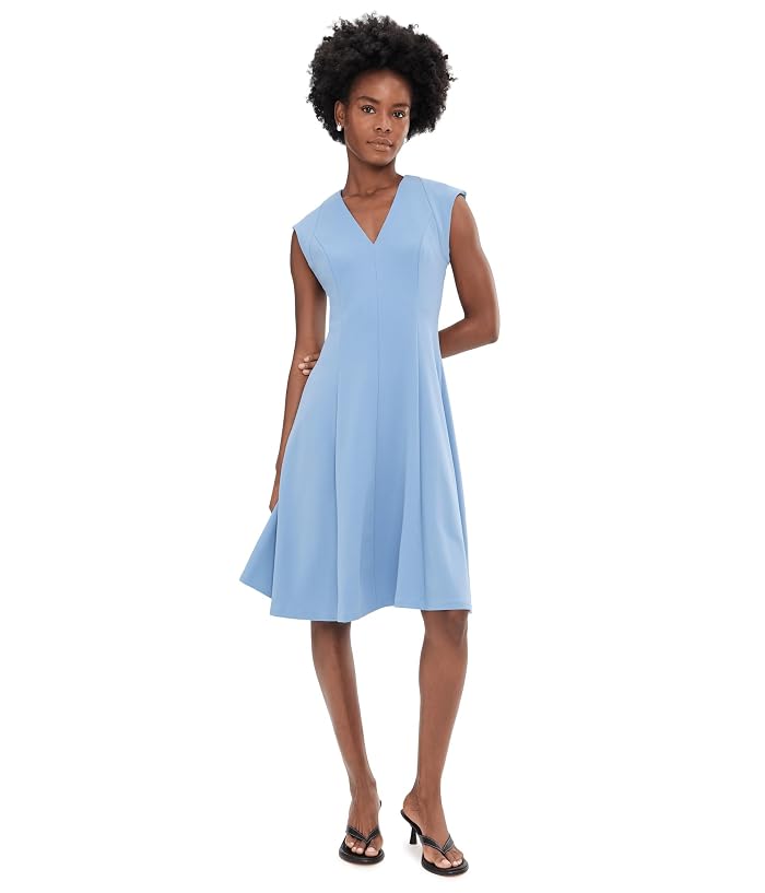 Calvin Klein Cap Sleeve Scuba Crepe V-Neck Aline - Image 2
