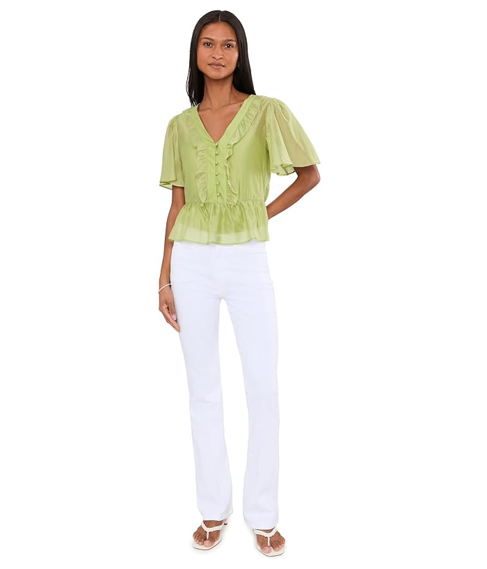 Vince Camuto V-neck Double Ruffle Buttondown Top W/ Peplum And Flutter Sleeve - Image 2