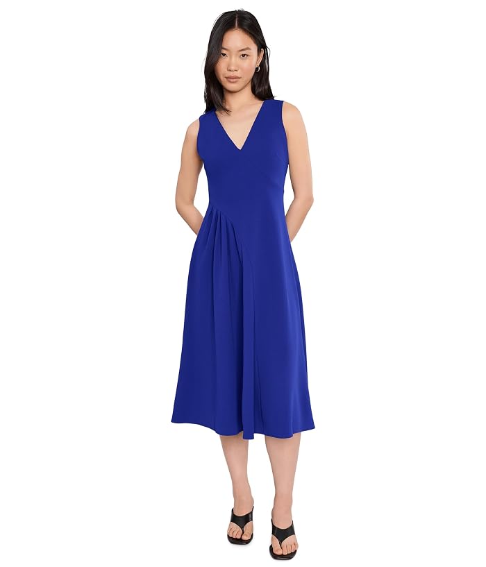Calvin Klein Scuba Crepe V-Neck Asym Pleat Midi - Image 2