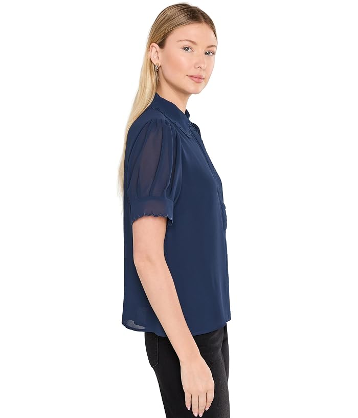 CeCe Short Sleeve Scallop Trim Button-Up Top - Image 3
