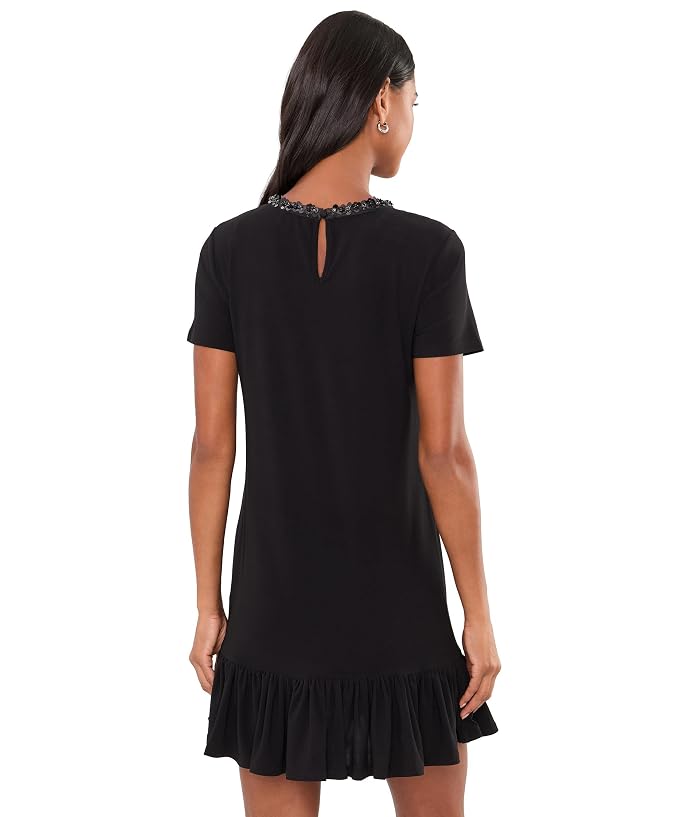 CeCe Short Sleeve Ruffle Hem Mini Dress with Sequin Neck Opening - Image 4