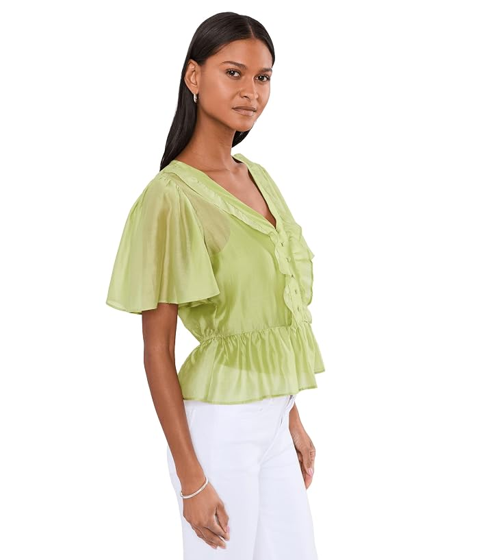 Vince Camuto V-neck Double Ruffle Buttondown Top W/ Peplum And Flutter Sleeve - Image 3