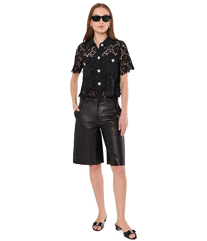 CeCe Patch Pocket Short Sleeve Lace Button Down - Image 2