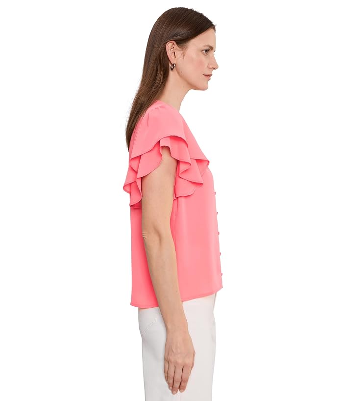 CeCe Double Flutter Sleeve Shirred Shoulder Top - Image 3