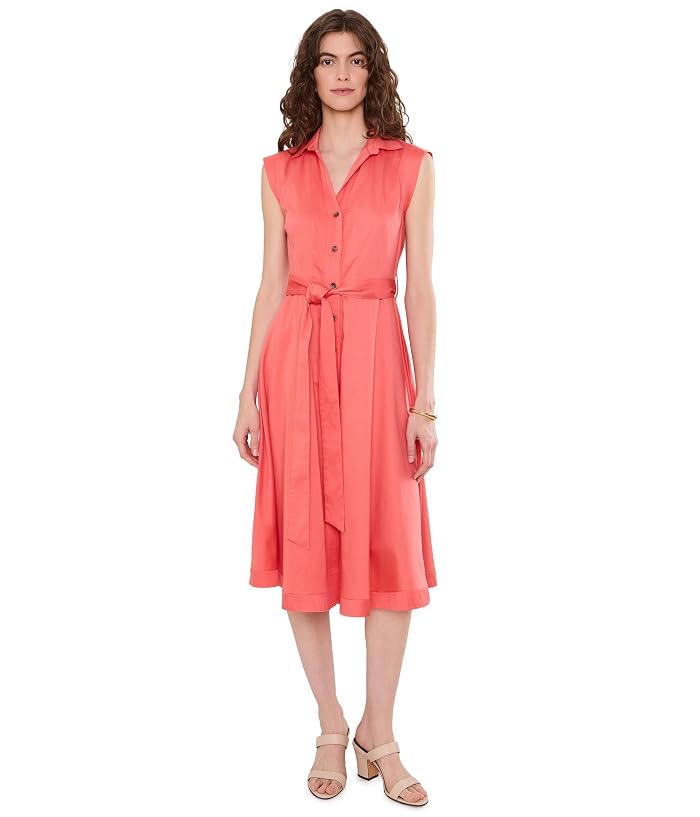 Calvin Klein Short Sleeve Self Tie Cotton Midi A-Line