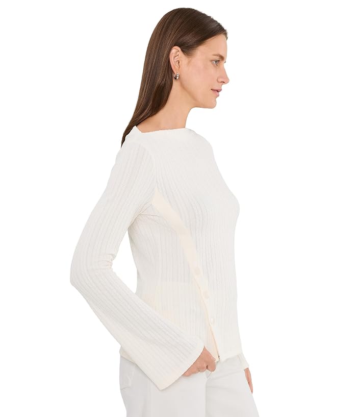 Liverpool Los Angeles Long Sleeve Boatneck Knit Top w/ Asymmetrical Button Placket - Image 3