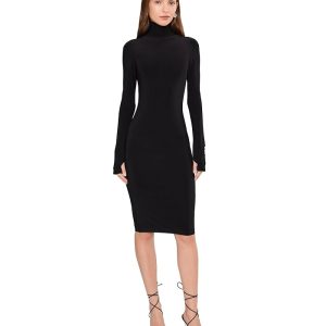 Norma Kamali Long Sleeve Turtleneck Dress To Knee