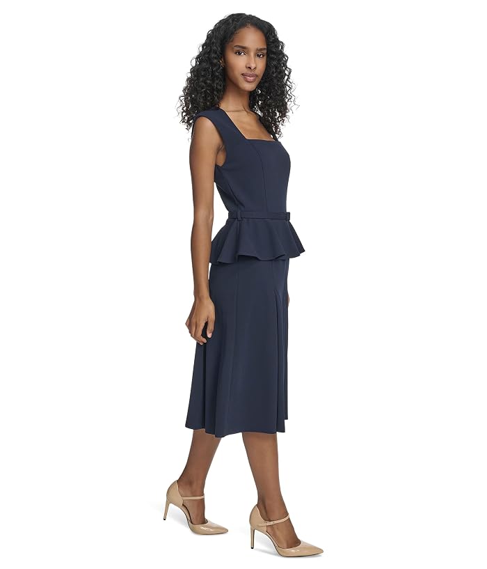 Calvin Klein Short Sleeve Scuba Crepe Belted Peplum Aline - Image 2