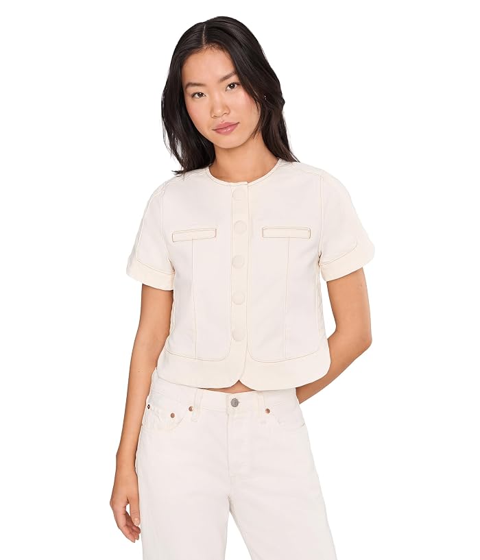 Liverpool Los Angeles Collarless Short Sleeve Cropped Denim Jacket