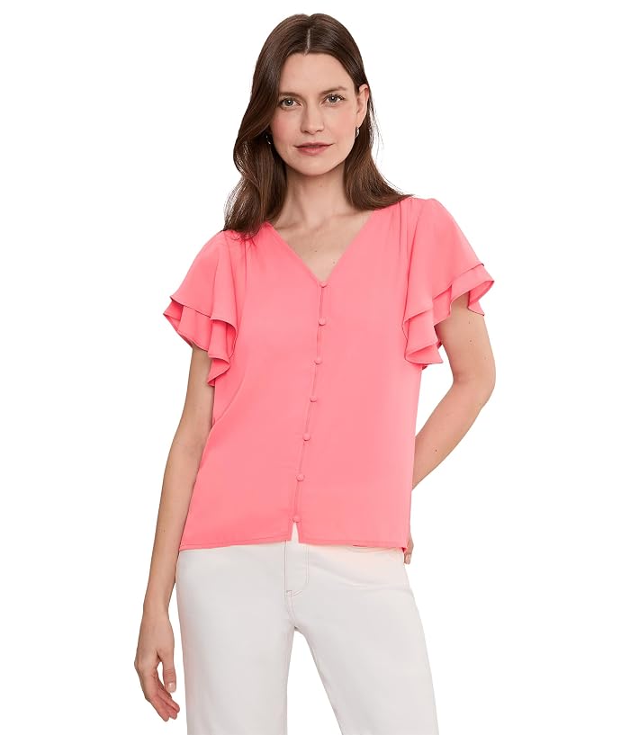 CeCe Double Flutter Sleeve Shirred Shoulder Top