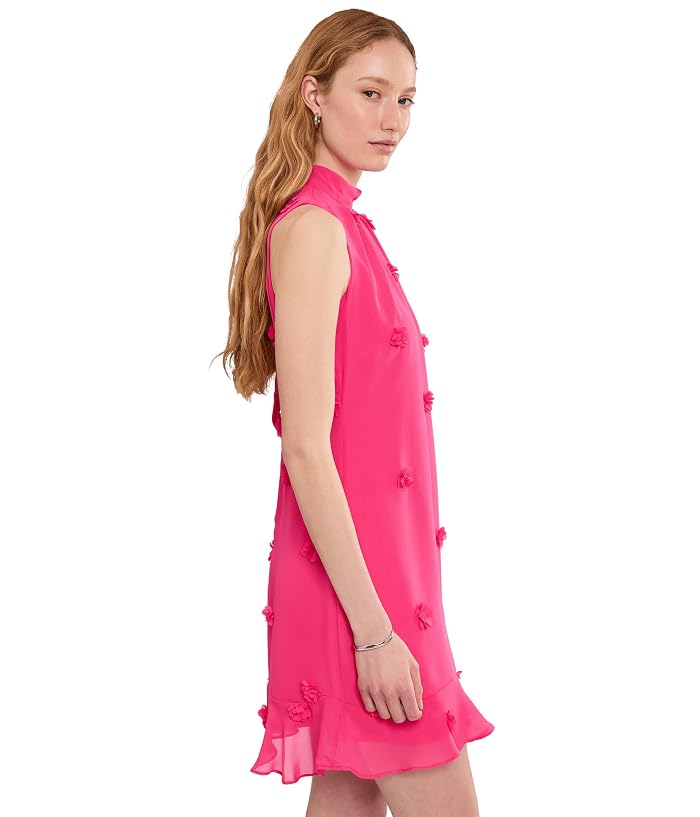 CeCe 3D Floral Applique Tie Neck Mini Dress - Image 3