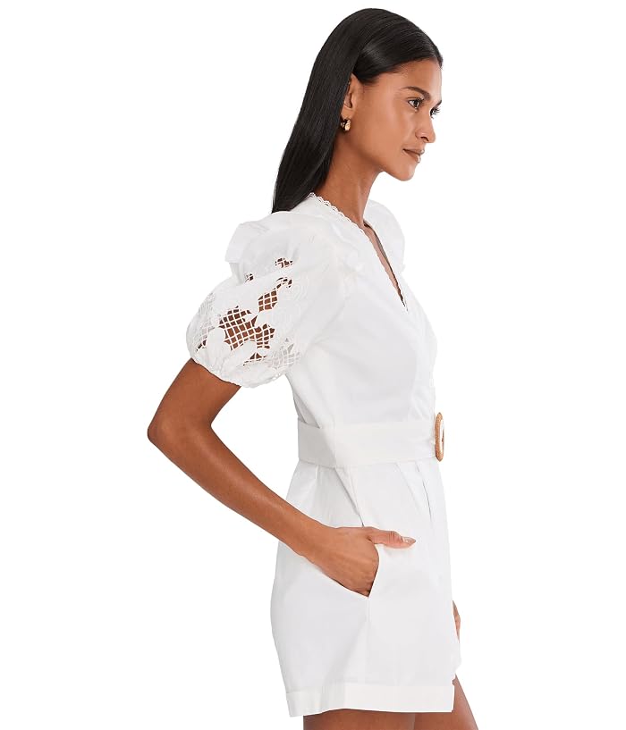 Adrianna Papell Lasercut Puff Sleeve Romper - Image 3