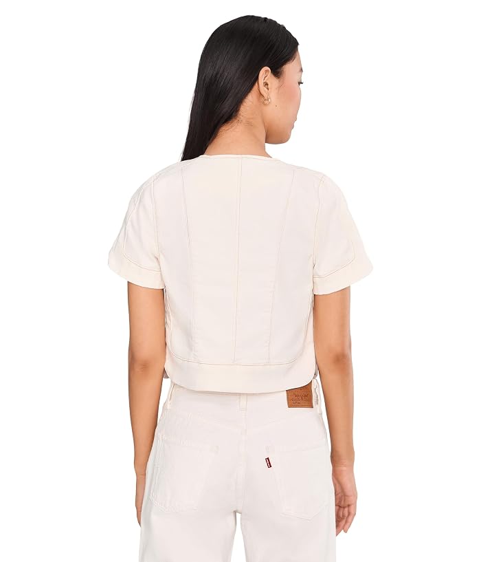Liverpool Los Angeles Collarless Short Sleeve Cropped Denim Jacket - Image 4
