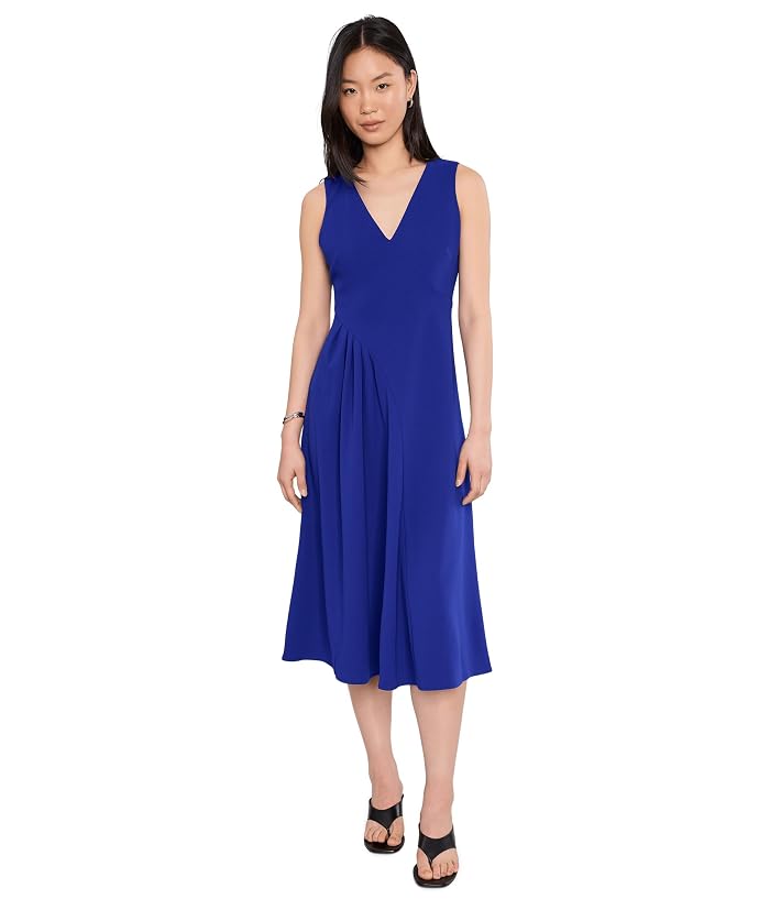 Calvin Klein Scuba Crepe V-Neck Asym Pleat Midi