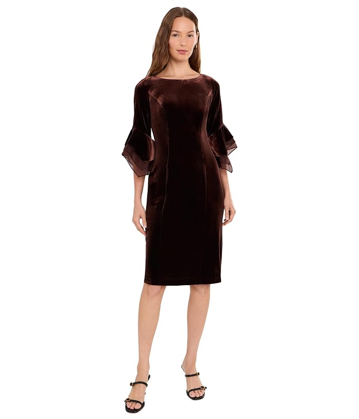 Adrianna Papell Velvet Bell Sleeve Short Dress