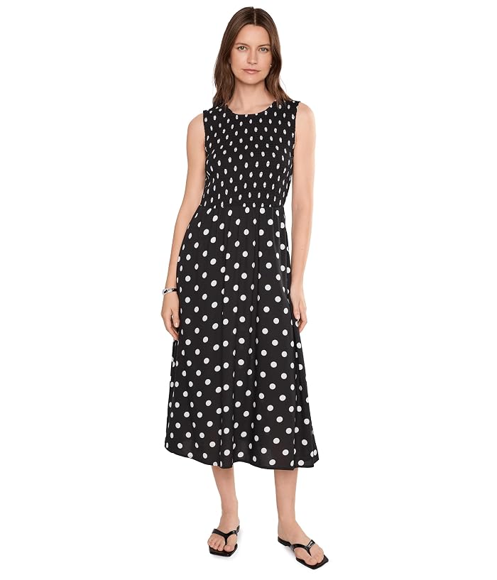 Calvin Klein Sleeveless Smocked Polka Dot Midi