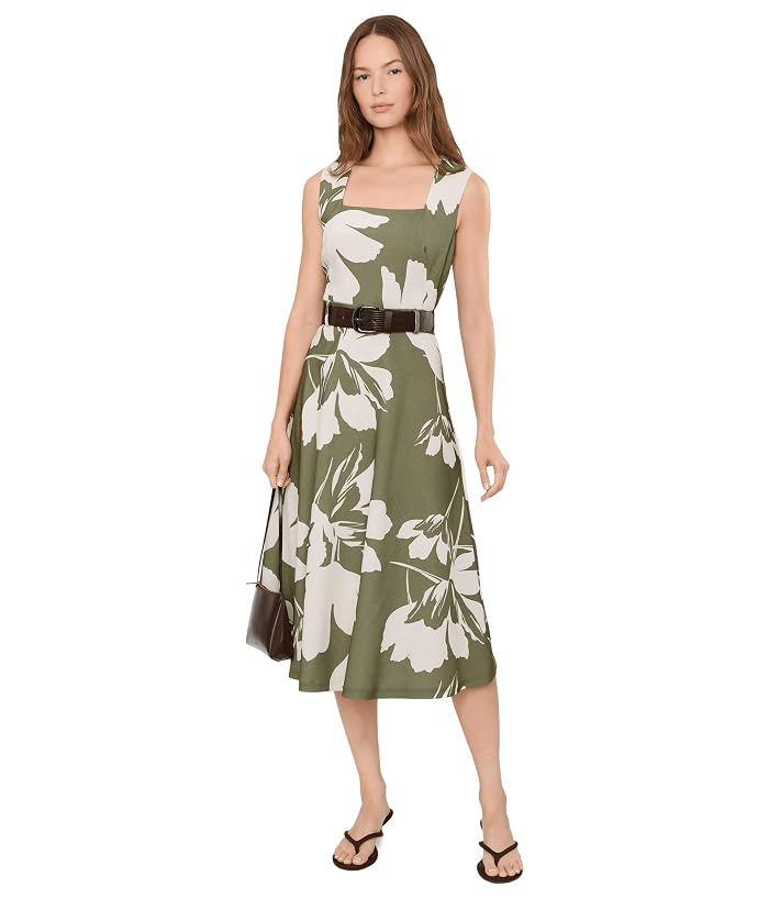 Calvin Klein Square Neck Floral Belted A-Line Midi - Image 2