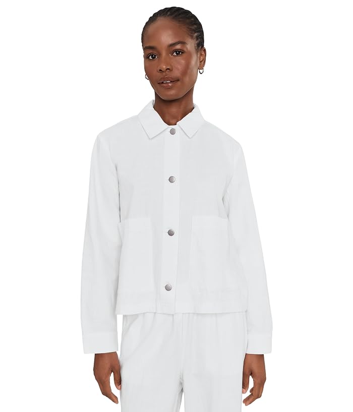Eileen Fisher Slubby Organic Cotton Linen Classic Collar Jacket