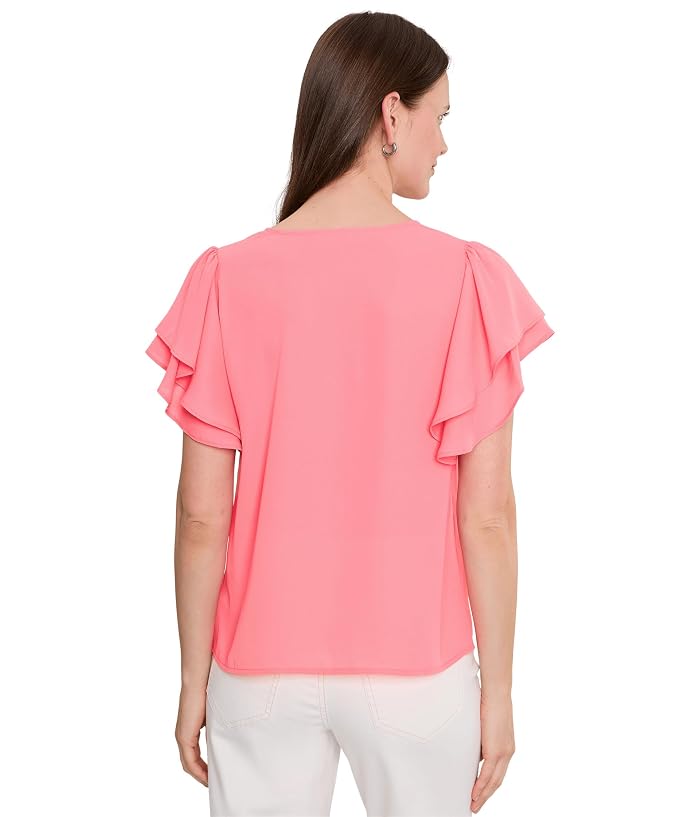 CeCe Double Flutter Sleeve Shirred Shoulder Top - Image 4