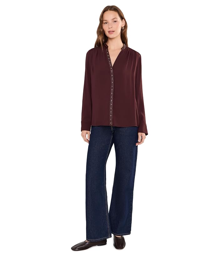 Vince Gathered Long Sleeve Top w/ Studded Trim - Image 2