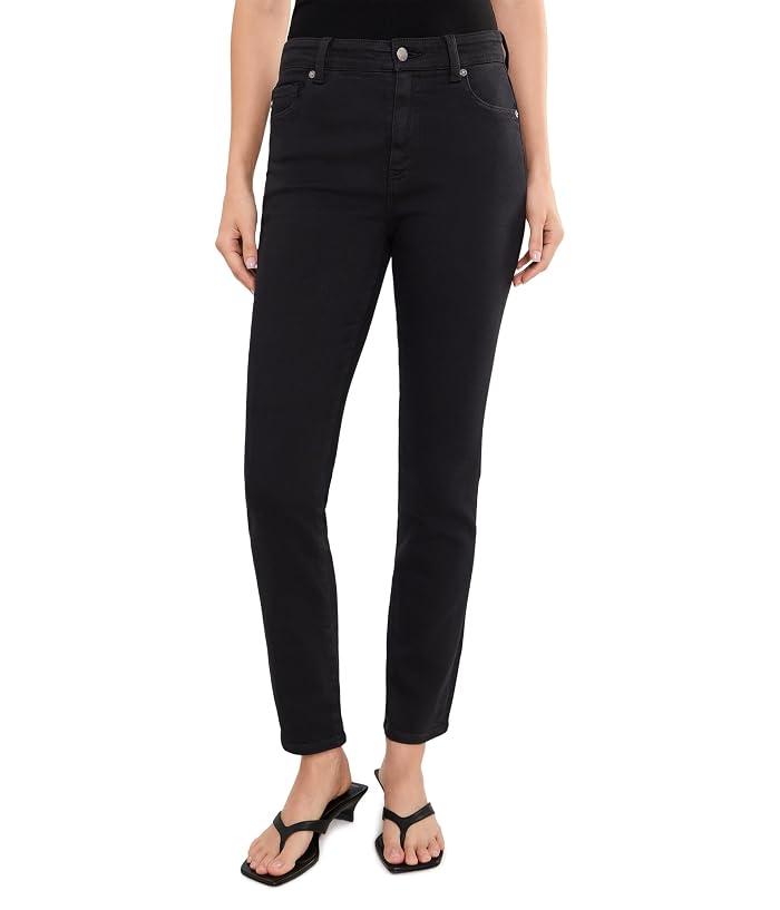 AG Jeans Mari Mid-Rise Slim Straight Pants in Super Black