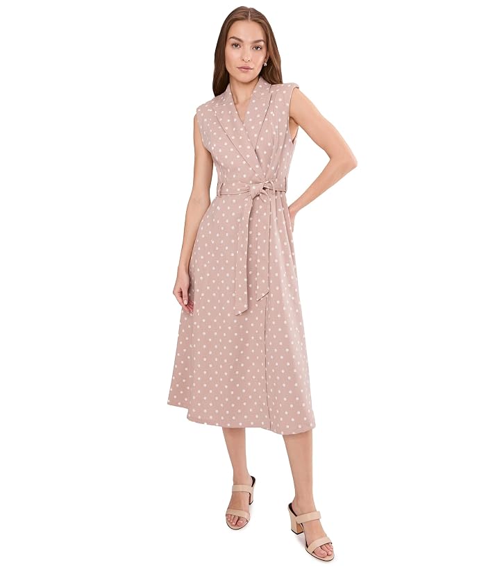 Calvin Klein Sleeveless Linen Polka Dot Jacket Dress - Image 2