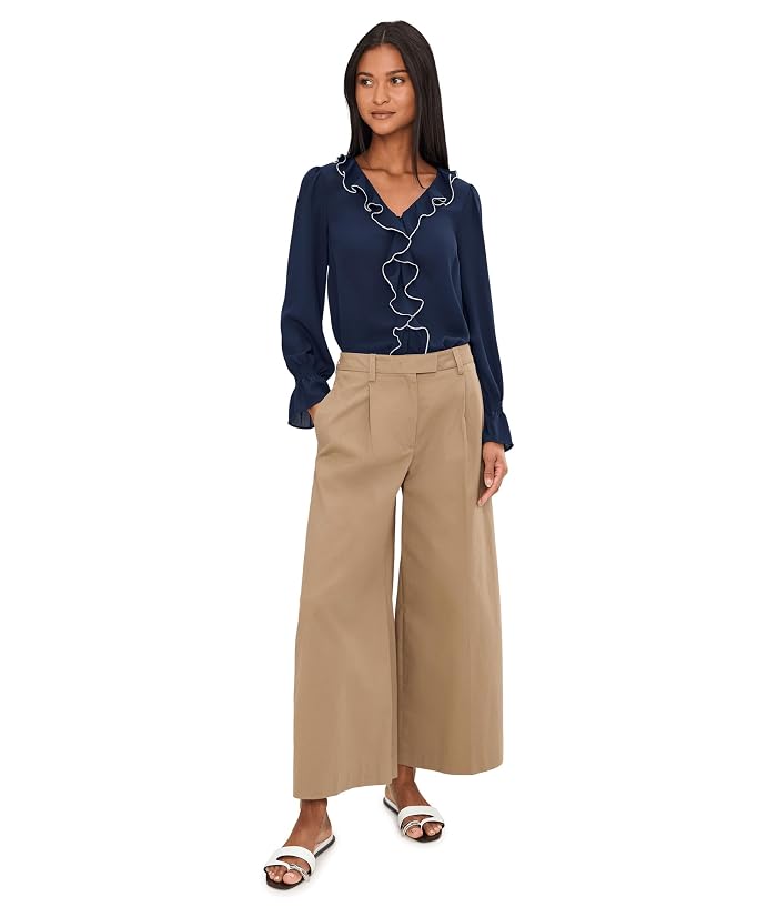CeCe Contrast Ruffle Trim Long Sleeve V-Neck Top - Image 2