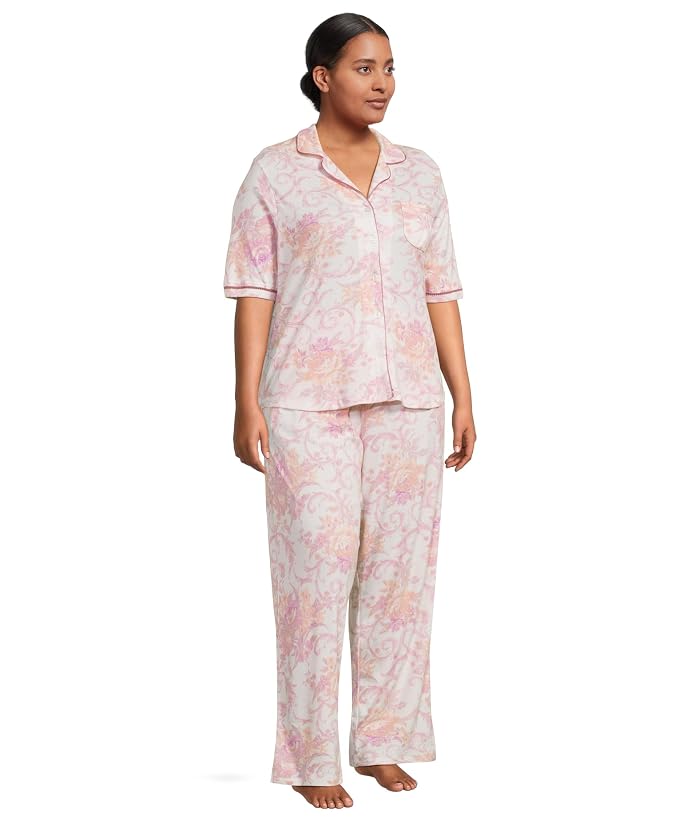 Karen Neuburger Plus Size Romantic Fields Elbow Sleeve Pajama Set with Lace - Image 2