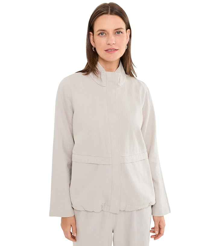 Eileen Fisher Slubby Organic Cotton Linen Zip Up Jacket