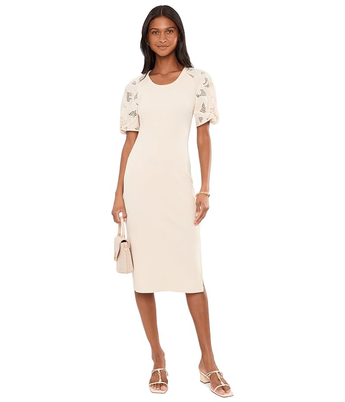 Lauren Ralph Lauren Rib-Knit Cotton Eyelet-Puff-Sleeve Dress - Image 2