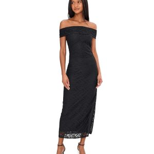 Adrianna Papell Off Shoulder Lace Midi Dress