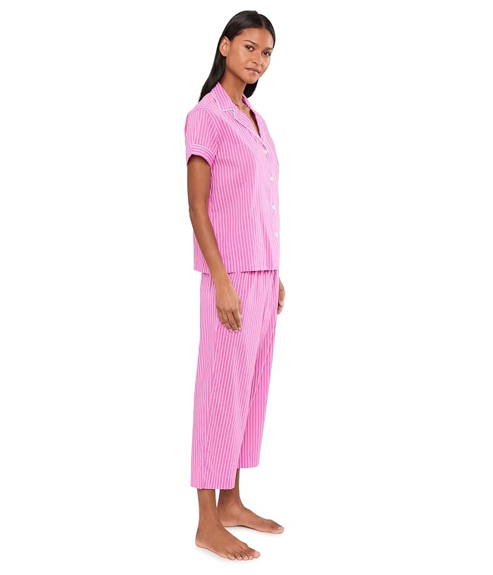 Lauren Ralph Lauren Short Sleeve Notch Collar Cropped Pants PJ Set - Image 3