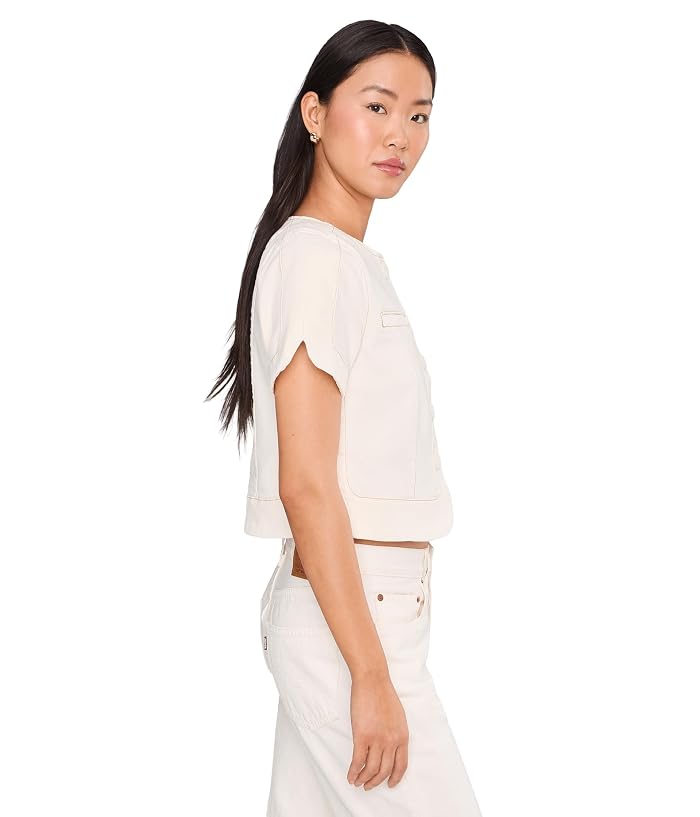 Liverpool Los Angeles Collarless Short Sleeve Cropped Denim Jacket - Image 3