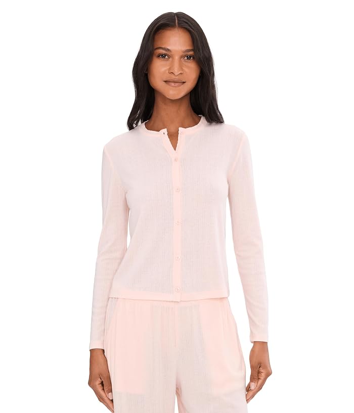 Barefoot Dreams Pointelle Rib Cardi with Scallop Trim