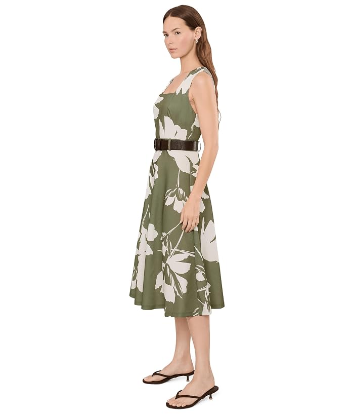 Calvin Klein Square Neck Floral Belted A-Line Midi - Image 3