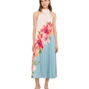 Adrianna Papell Floral Pleated Chiffon Dress