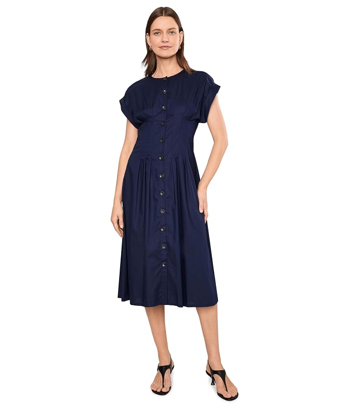 Calvin Klein Cap Sleeve Solid Cotton A-Line Midi