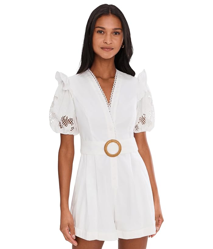 Adrianna Papell Lasercut Puff Sleeve Romper