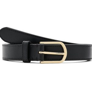 Lauren Ralph Lauren Rounded-Buckle Leather Skinny Belt