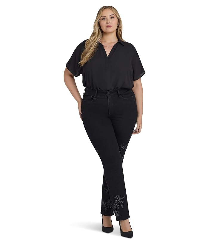 NYDJ Plus Size Marilyn Embroidery Jeans in Black Rinse