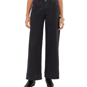 KUT from the Kloth Maya High-Rise Fab Ab Wide Leg Back Darts Wide Hem in Celebrating/Black Base Wash