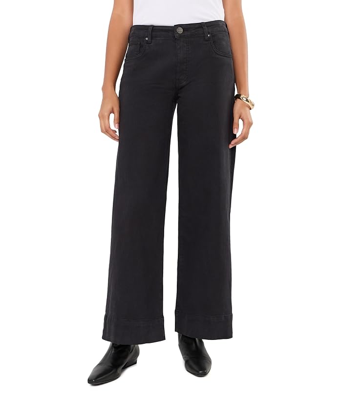 KUT from the Kloth Maya High-Rise Fab Ab Wide Leg Back Darts Wide Hem in Celebrating/Black Base Wash