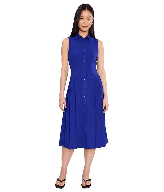 Calvin Klein Sleeveless Collared Pleated Guauze Dress - Image 2