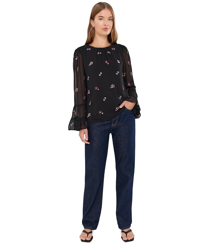 CeCe Beaded Long Sleeve Double Ruffle Cuff with Shirred Neck - Image 2