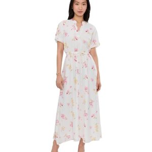 Vince Camuto Split Neck Puff Sleeve Maxi Dress