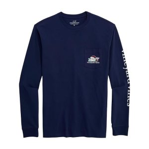 Vineyard Vines Santa Whale List Long Sleeve Pocket Tee